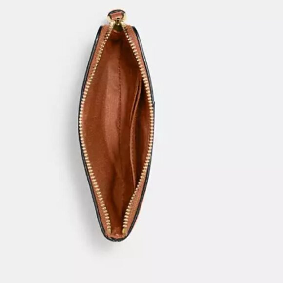 Coach Corner Zip Leather Wristlet Signature Canvas Gold Zipper Khaki Saddle 2 - Picture 5 of 7